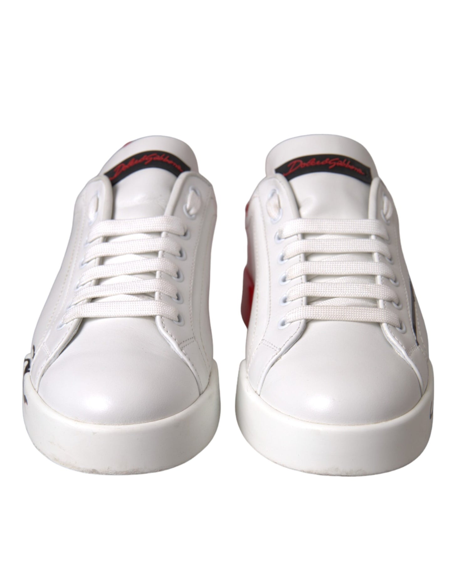 Dolce & Gabbana White Red Leather Logo Low Top Sneakers Shoes Dolce & Gabbana