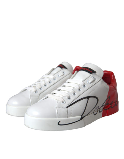 Dolce & Gabbana White Red Leather Logo Low Top Sneakers Shoes Dolce & Gabbana