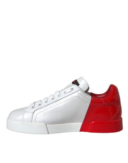 Dolce & Gabbana White Red Leather Logo Low Top Sneakers Shoes Dolce & Gabbana