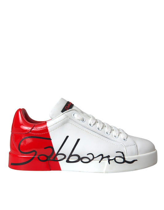 Dolce & Gabbana White Red Leather Logo Low Top Sneakers Shoes Dolce & Gabbana