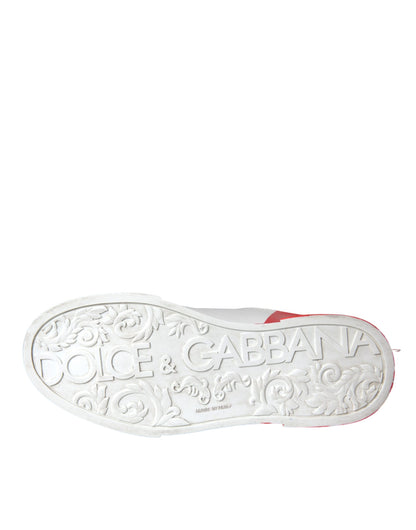 Dolce & Gabbana White Red Leather Logo Low Top Sneakers Shoes Dolce & Gabbana