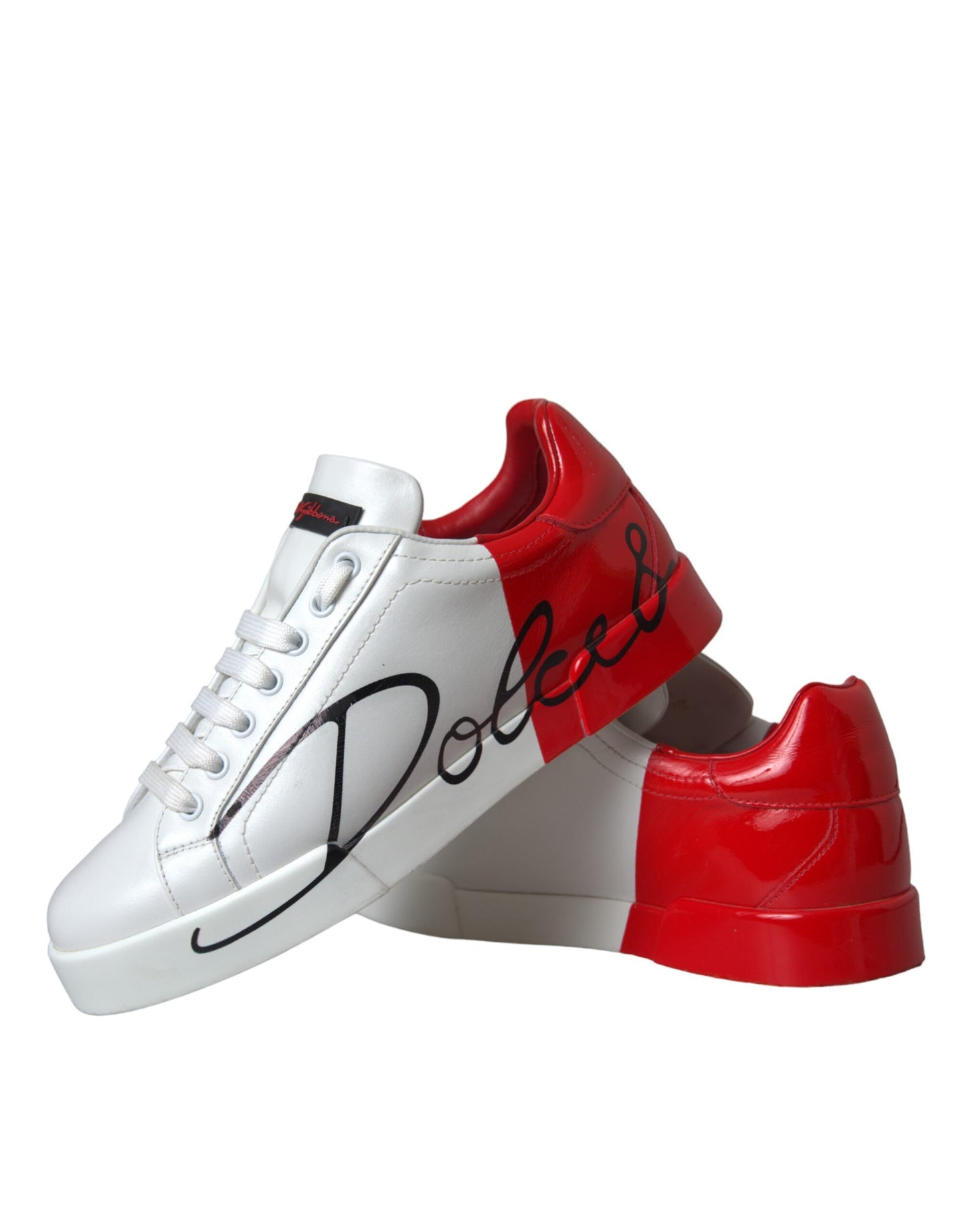 Dolce & Gabbana White Red Leather Logo Low Top Sneakers Shoes Dolce & Gabbana