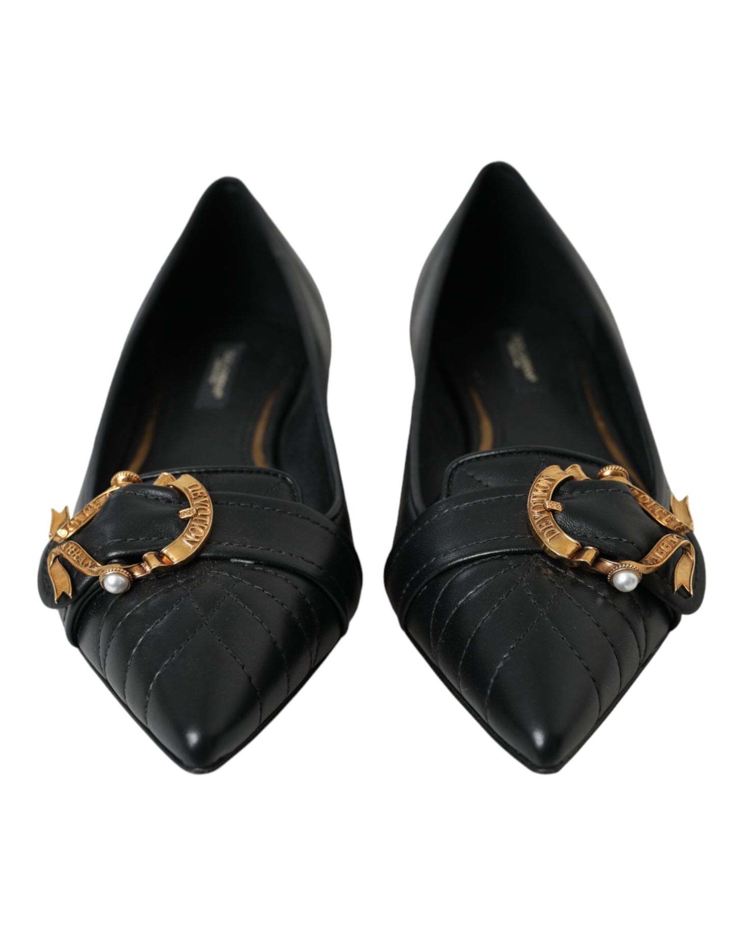 Dolce & Gabbana Black Devotion Leather Pointy Flats Shoes Dolce & Gabbana