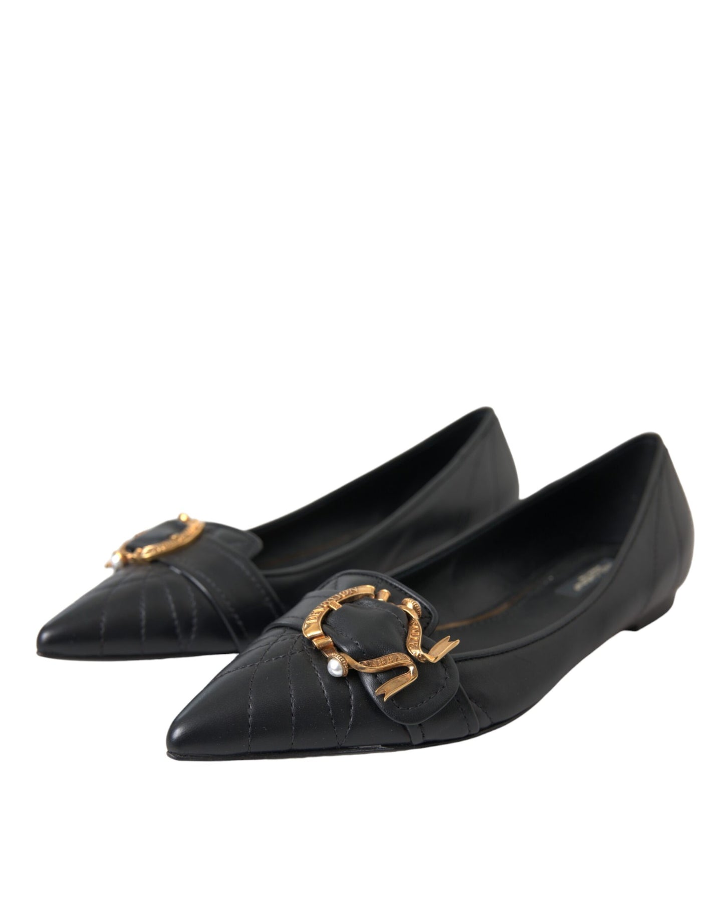 Dolce & Gabbana Black Devotion Leather Pointy Flats Shoes Dolce & Gabbana