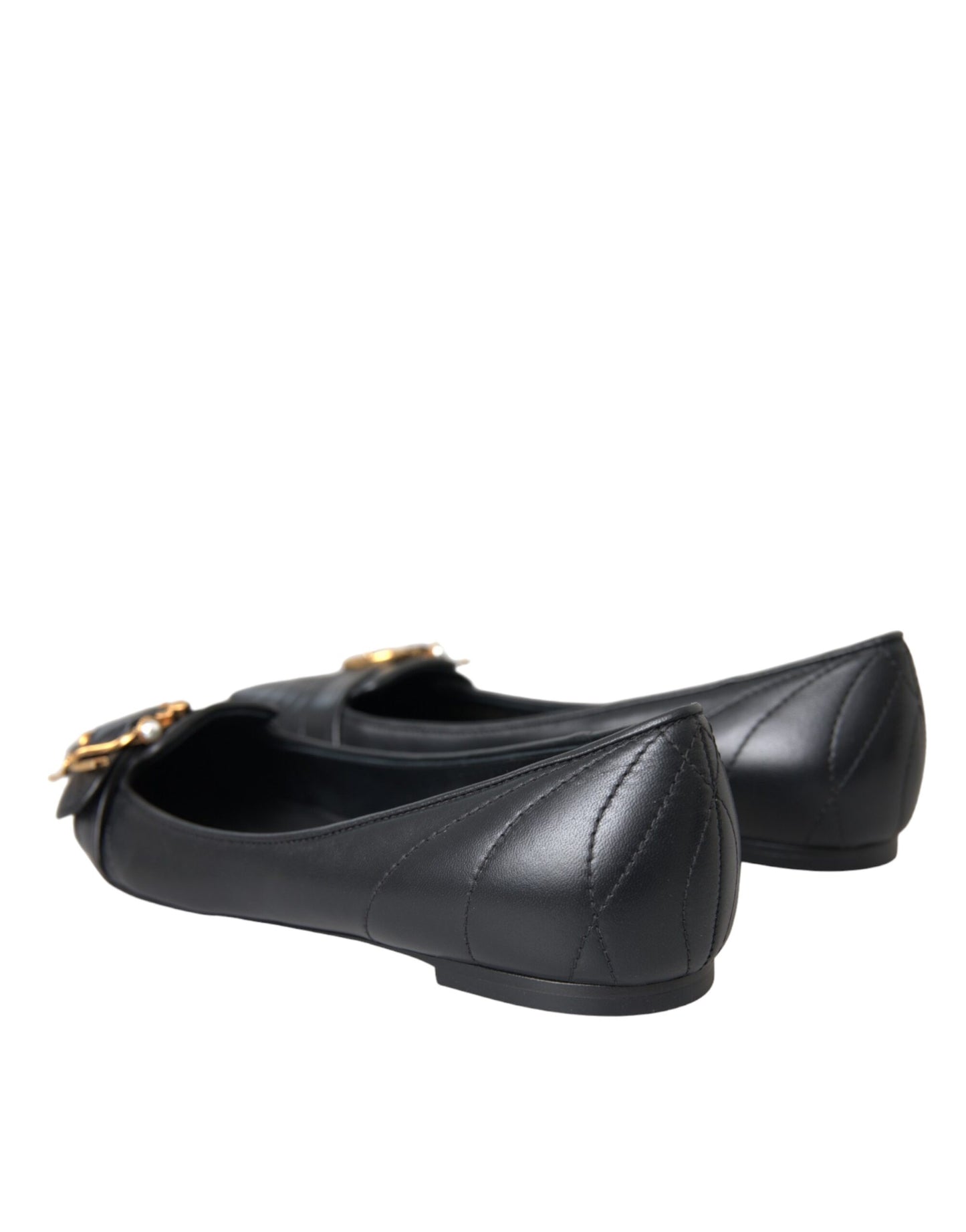 Dolce & Gabbana Black Devotion Leather Pointy Flats Shoes Dolce & Gabbana