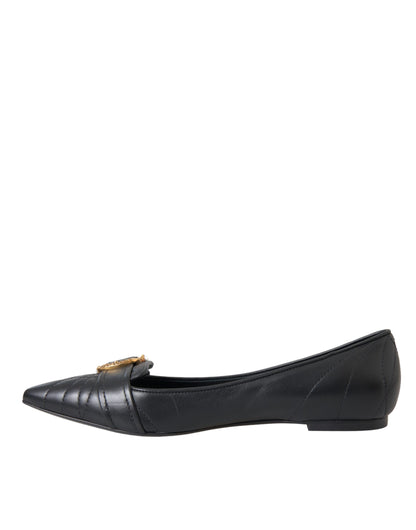 Dolce & Gabbana Black Devotion Leather Pointy Flats Shoes Dolce & Gabbana