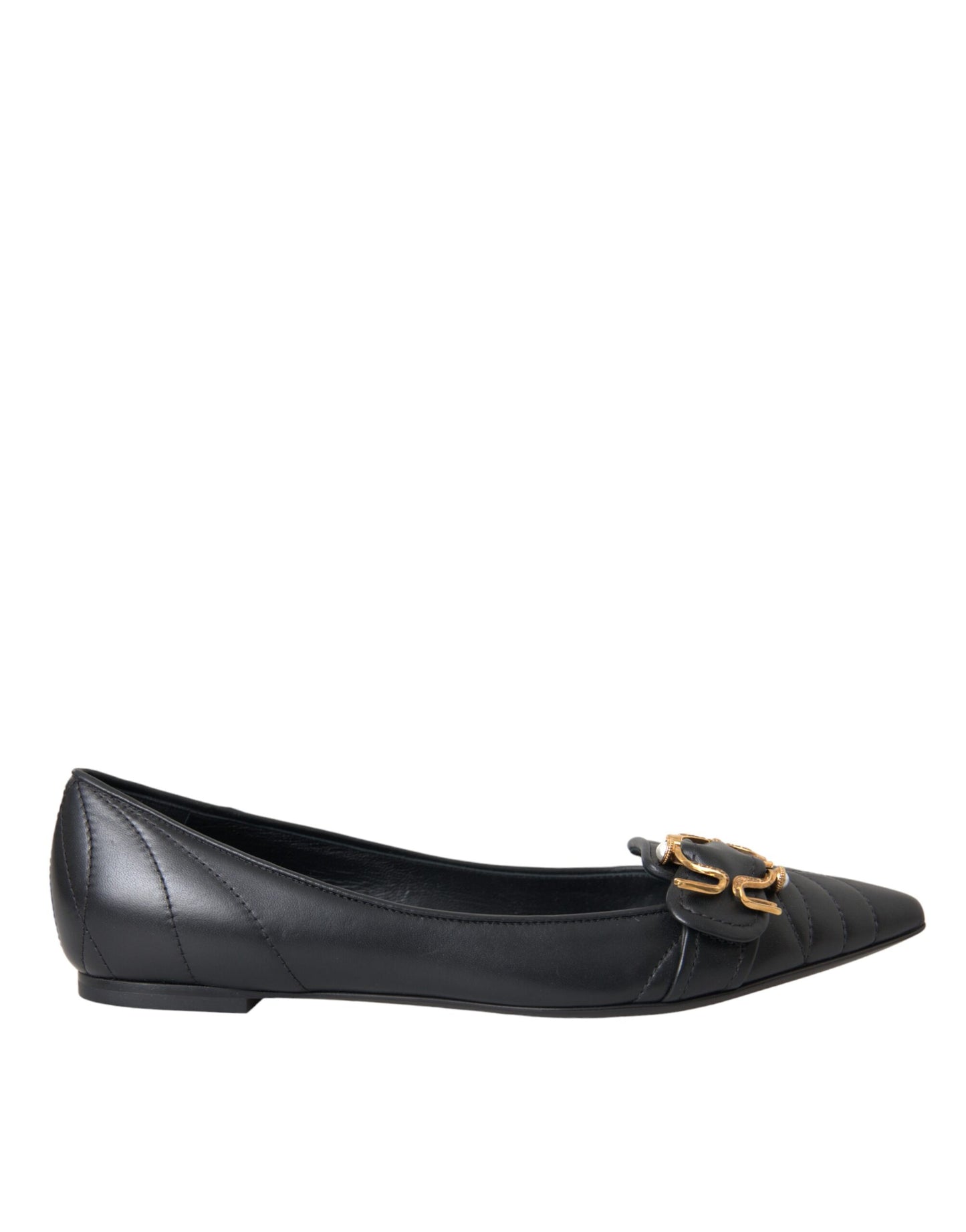 Dolce & Gabbana Black Devotion Leather Pointy Flats Shoes Dolce & Gabbana