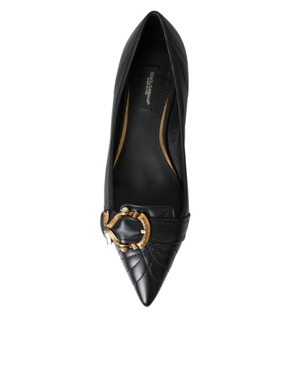 Dolce & Gabbana Black Devotion Leather Pointy Flats Shoes Dolce & Gabbana