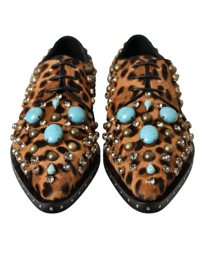 Dolce & Gabbana Brown Leopard Hair Crystal Dress Broque Shoes Dolce & Gabbana