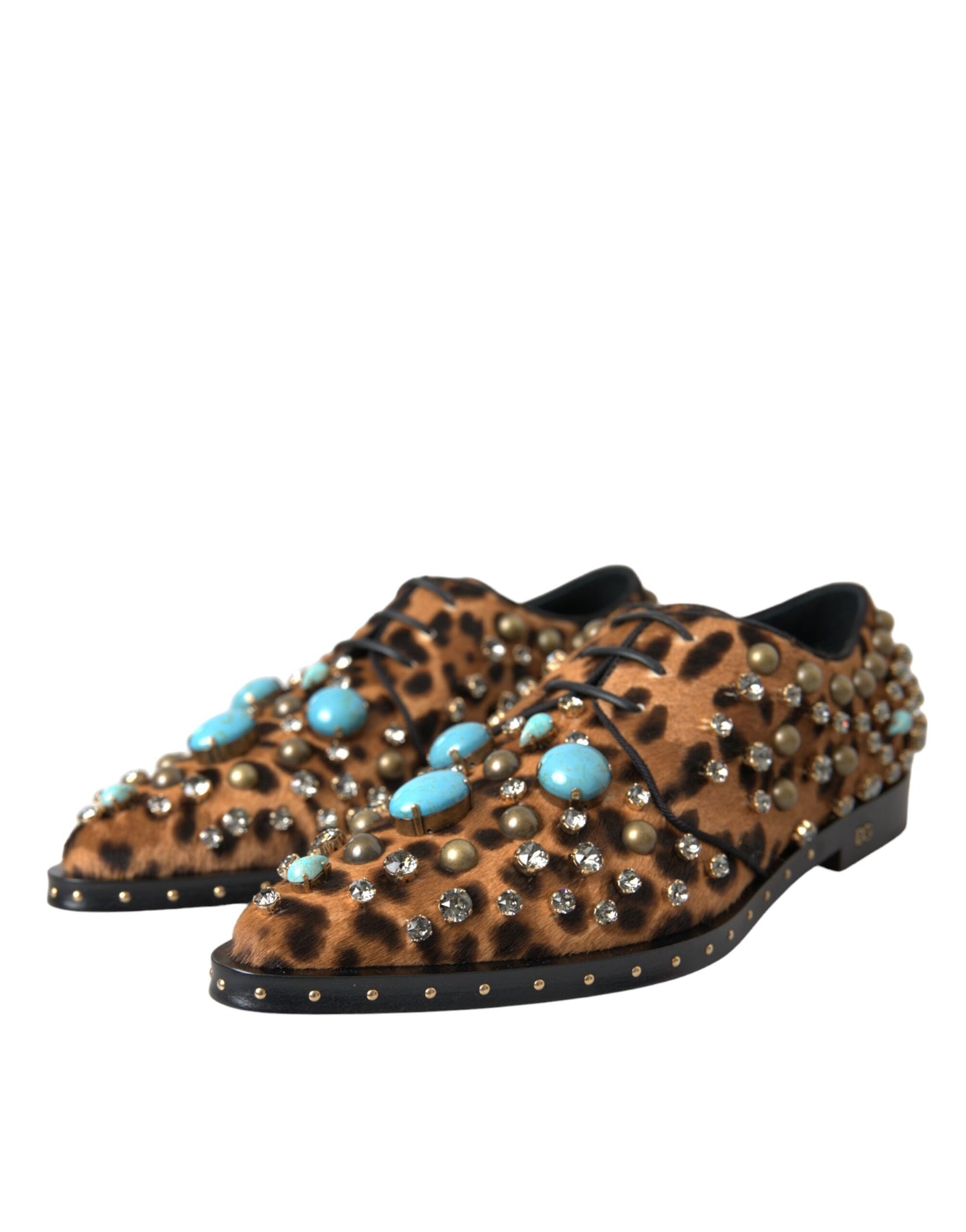 Dolce & Gabbana Brown Leopard Hair Crystal Dress Broque Shoes Dolce & Gabbana