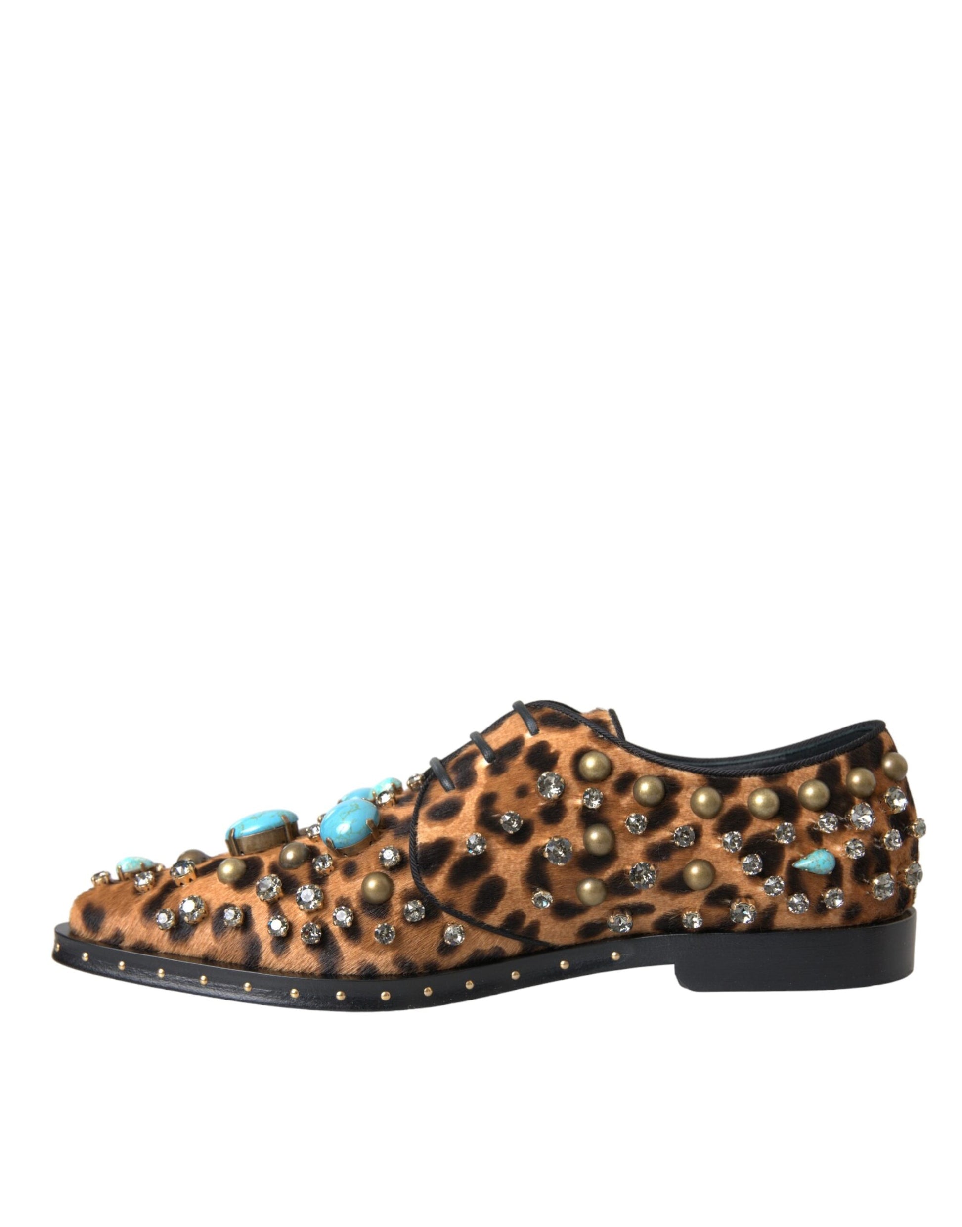 Dolce & Gabbana Brown Leopard Hair Crystal Dress Broque Shoes