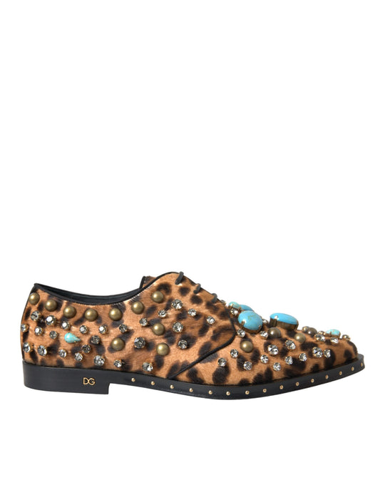 Dolce & Gabbana Brown Leopard Hair Crystal Dress Broque Shoes Dolce & Gabbana