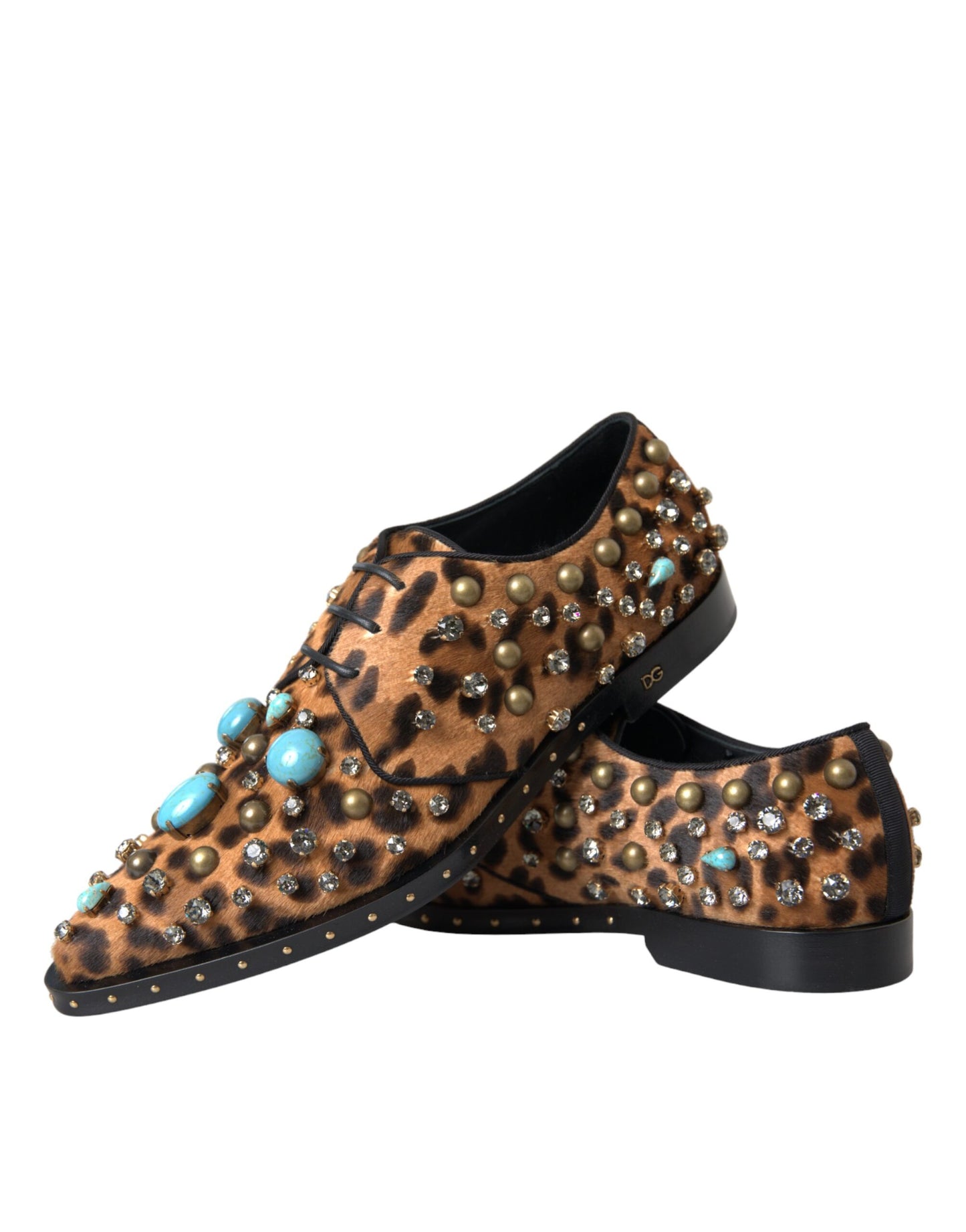 Dolce & Gabbana Brown Leopard Hair Crystal Dress Broque Shoes Dolce & Gabbana