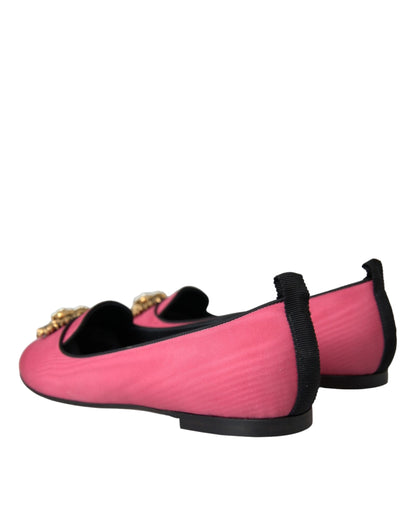 Dolce & Gabbana Pink Velvet Slip On Loafers Flats Shoes Dolce & Gabbana