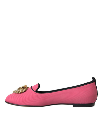 Dolce & Gabbana Pink Velvet Slip On Loafers Flats Shoes Dolce & Gabbana