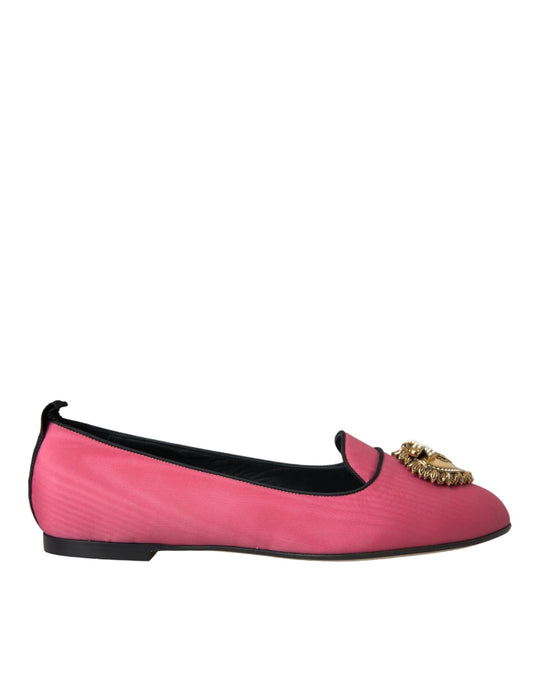 Dolce & Gabbana Pink Velvet Slip On Loafers Flats Shoes Dolce & Gabbana