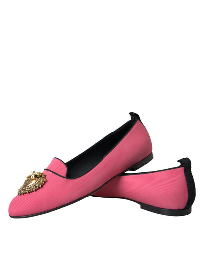 Dolce & Gabbana Pink Velvet Slip On Loafers Flats Shoes Dolce & Gabbana