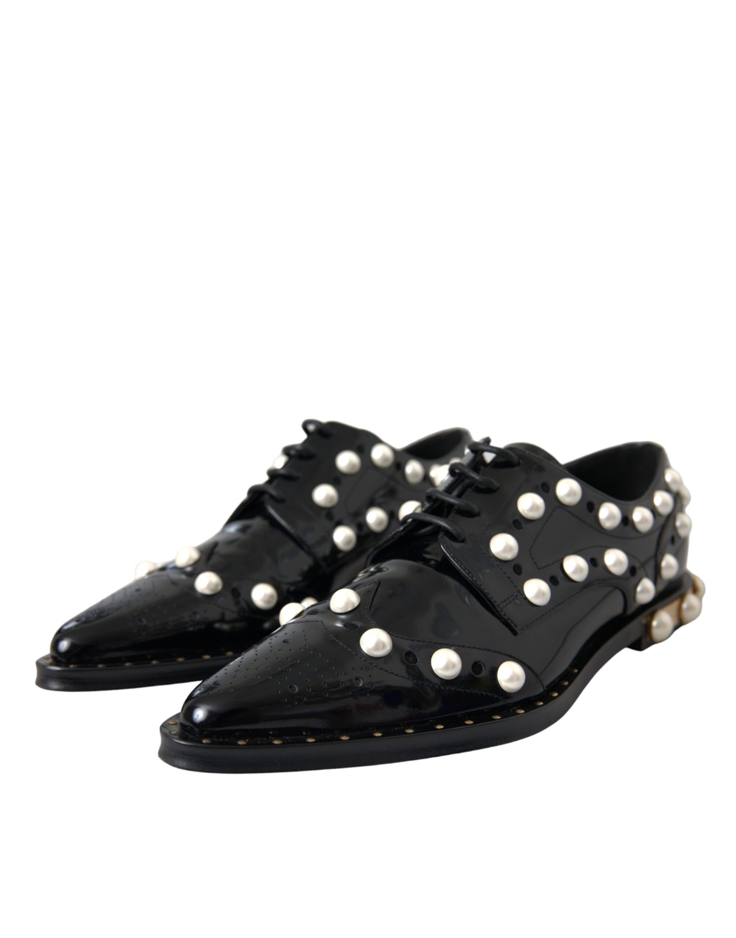 Dolce & Gabbana Black Leather Faux Pearl Dress Broque Shoes Dolce & Gabbana