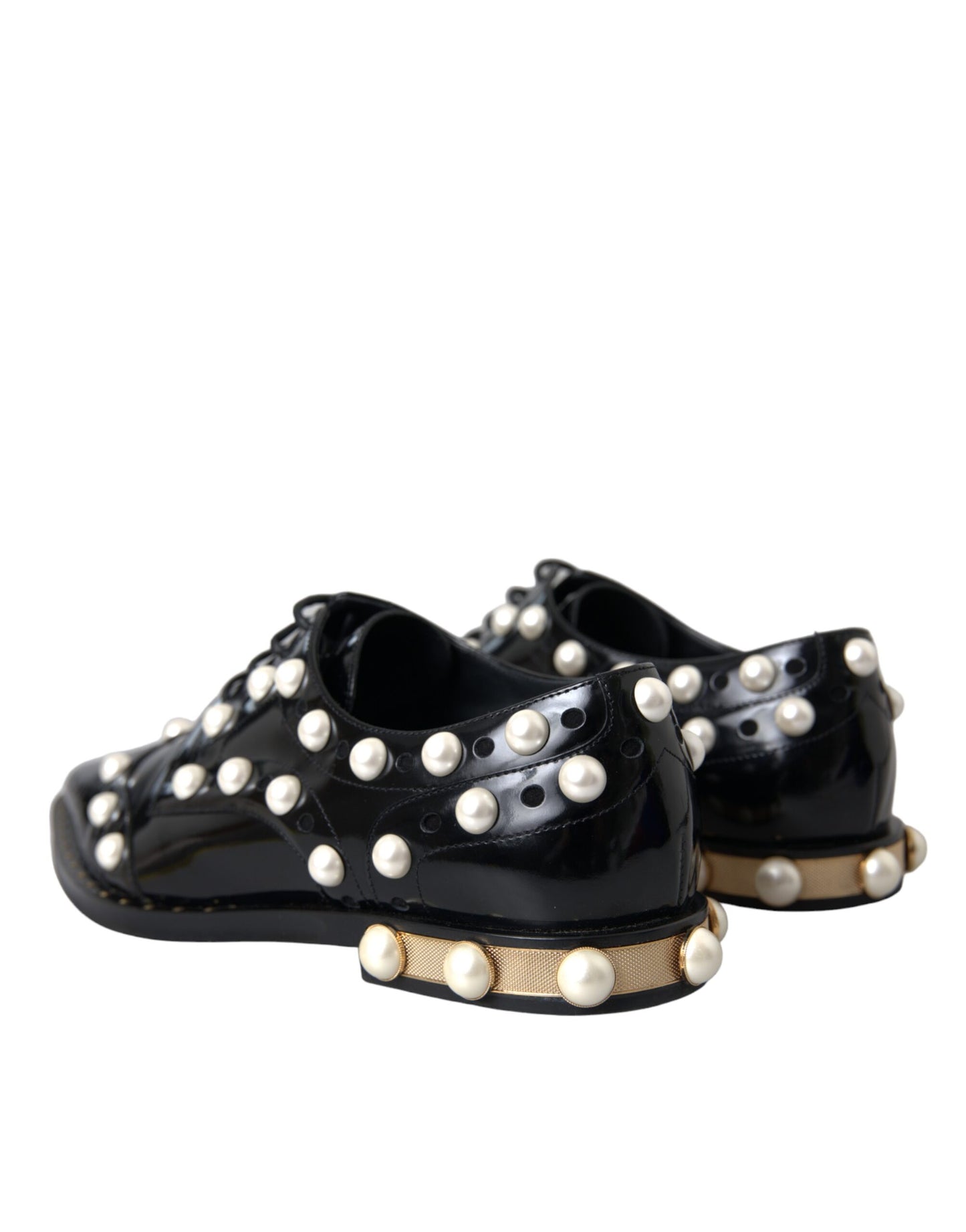 Dolce & Gabbana Black Leather Faux Pearl Dress Broque Shoes Dolce & Gabbana