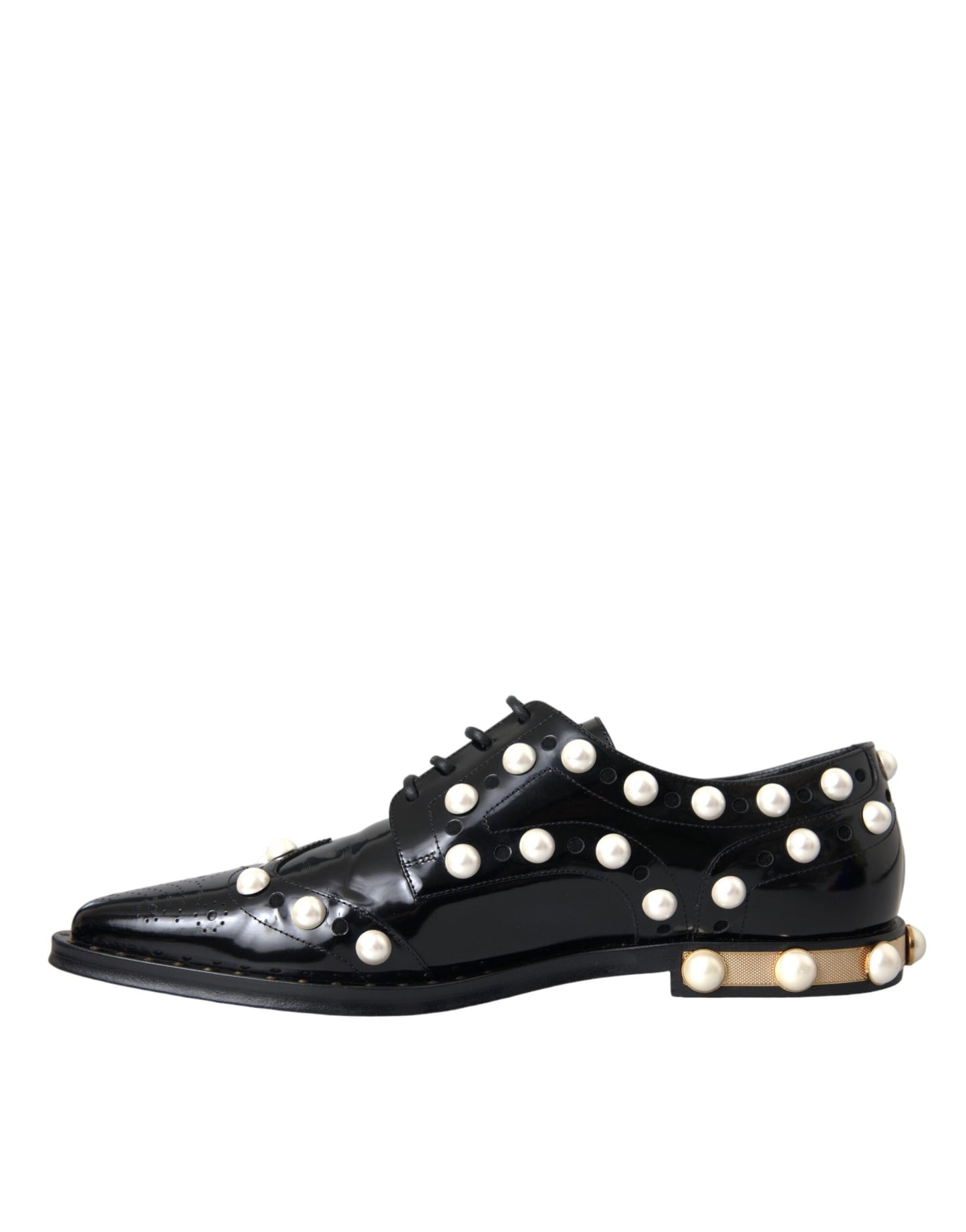 Dolce & Gabbana Black Leather Faux Pearl Dress Broque Shoes Dolce & Gabbana