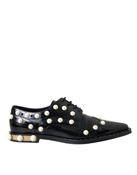 Dolce & Gabbana Black Leather Faux Pearl Dress Broque Shoes Dolce & Gabbana