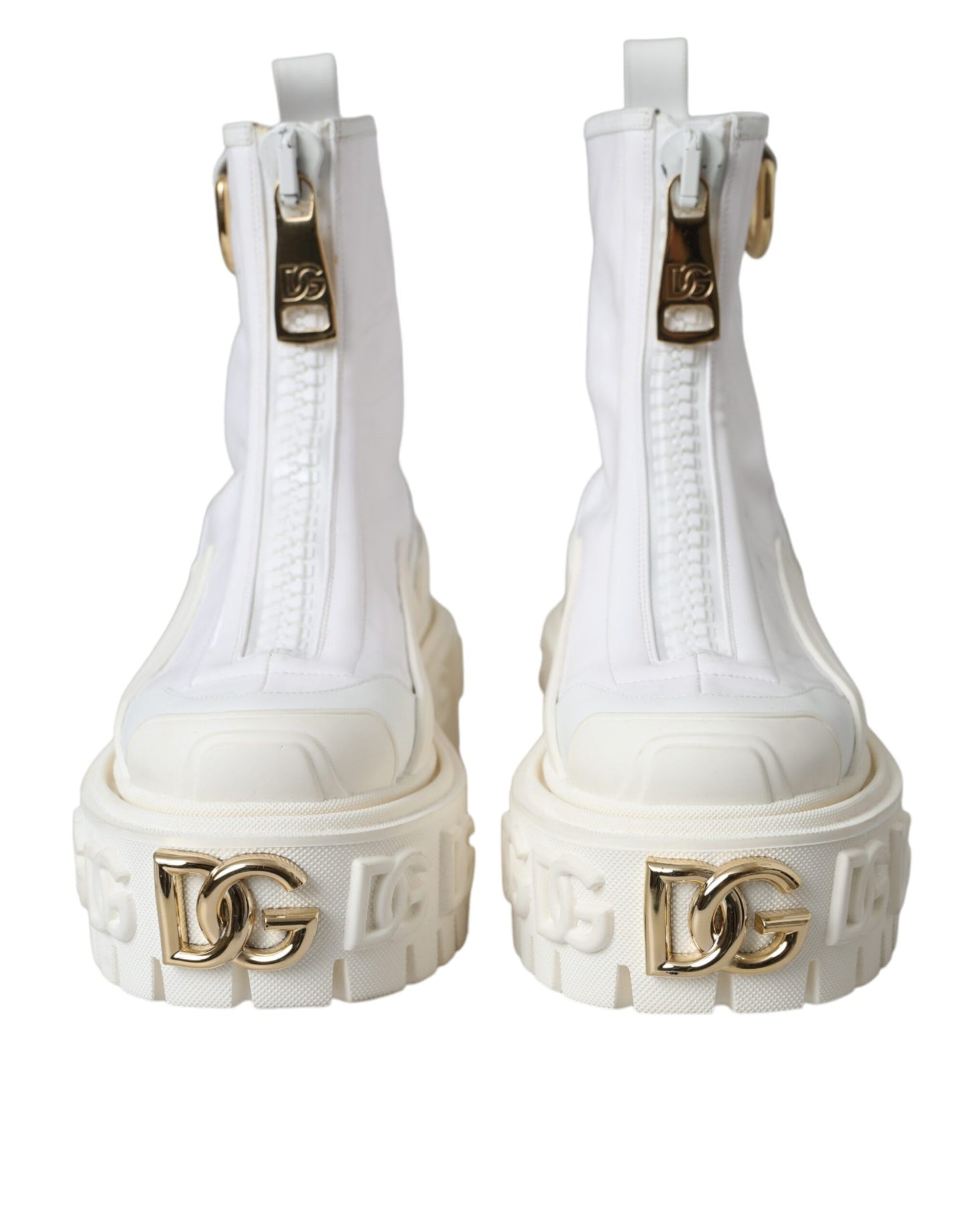 Dolce & Gabbana White Leather Rubber Logo Ankle Boots Shoes Dolce & Gabbana