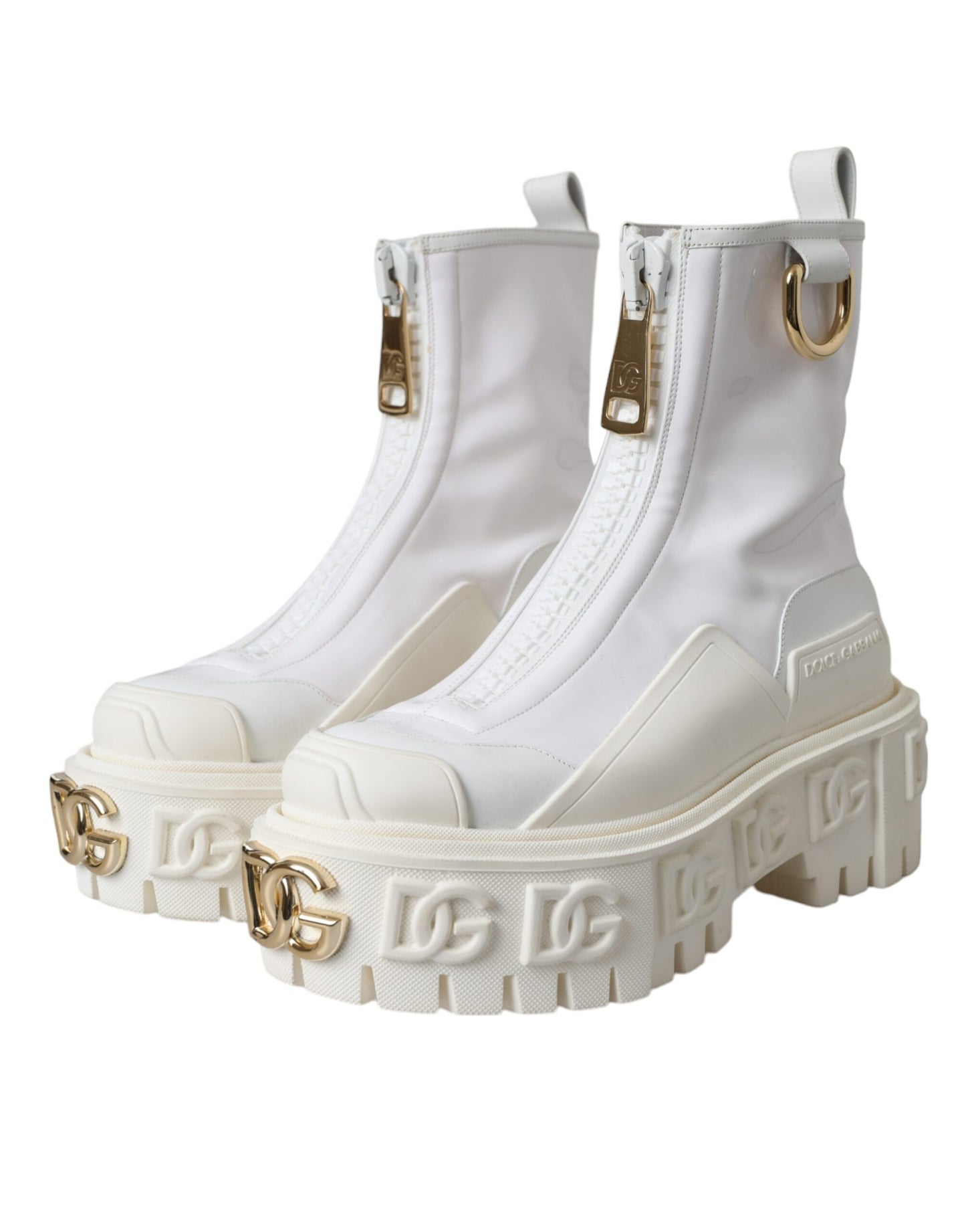 Dolce & Gabbana White Leather Rubber Logo Ankle Boots Shoes Dolce & Gabbana