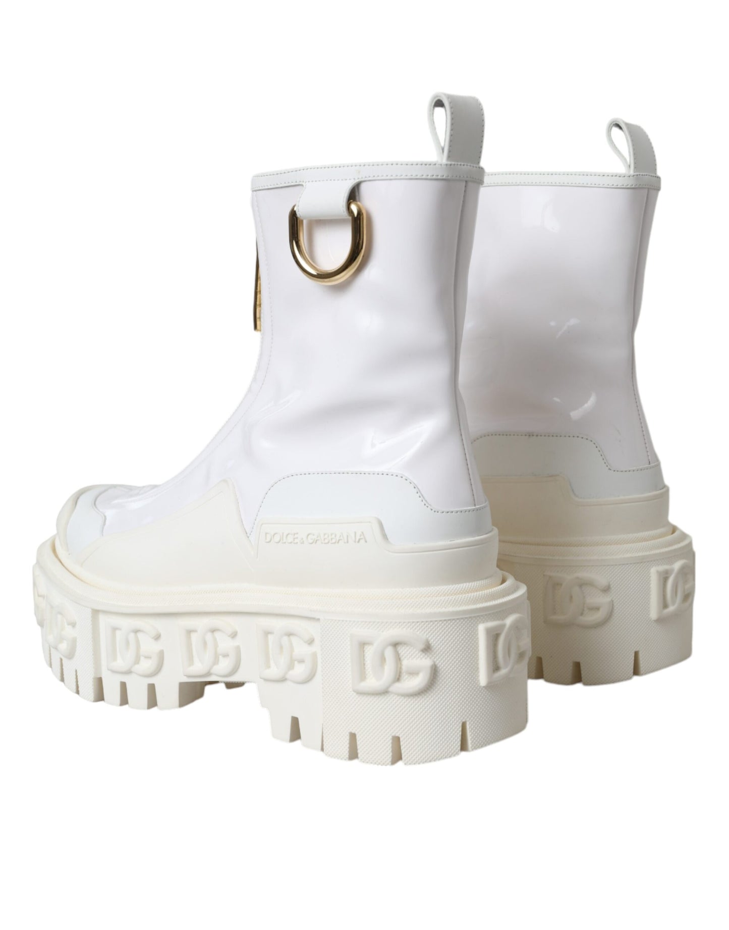 Dolce & Gabbana White Leather Rubber Logo Ankle Boots Shoes Dolce & Gabbana