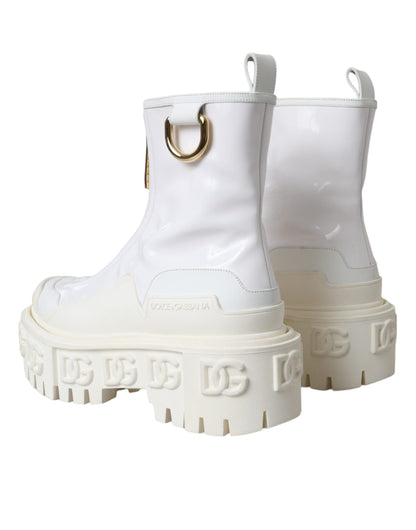 Dolce & Gabbana White Leather Rubber Logo Ankle Boots Shoes Dolce & Gabbana