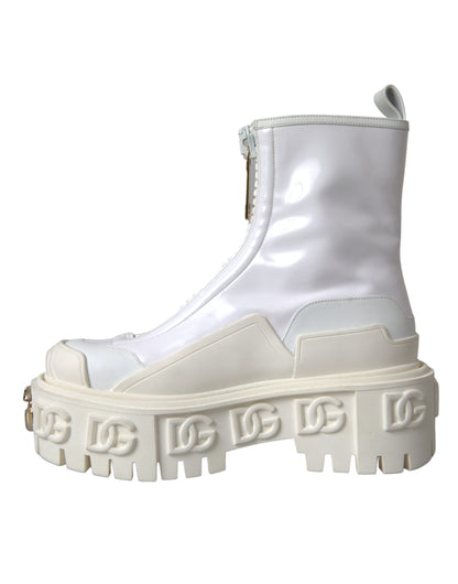 Dolce & Gabbana White Leather Rubber Logo Ankle Boots Shoes Dolce & Gabbana