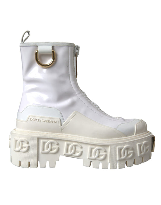 Dolce & Gabbana White Leather Rubber Logo Ankle Boots Shoes Dolce & Gabbana