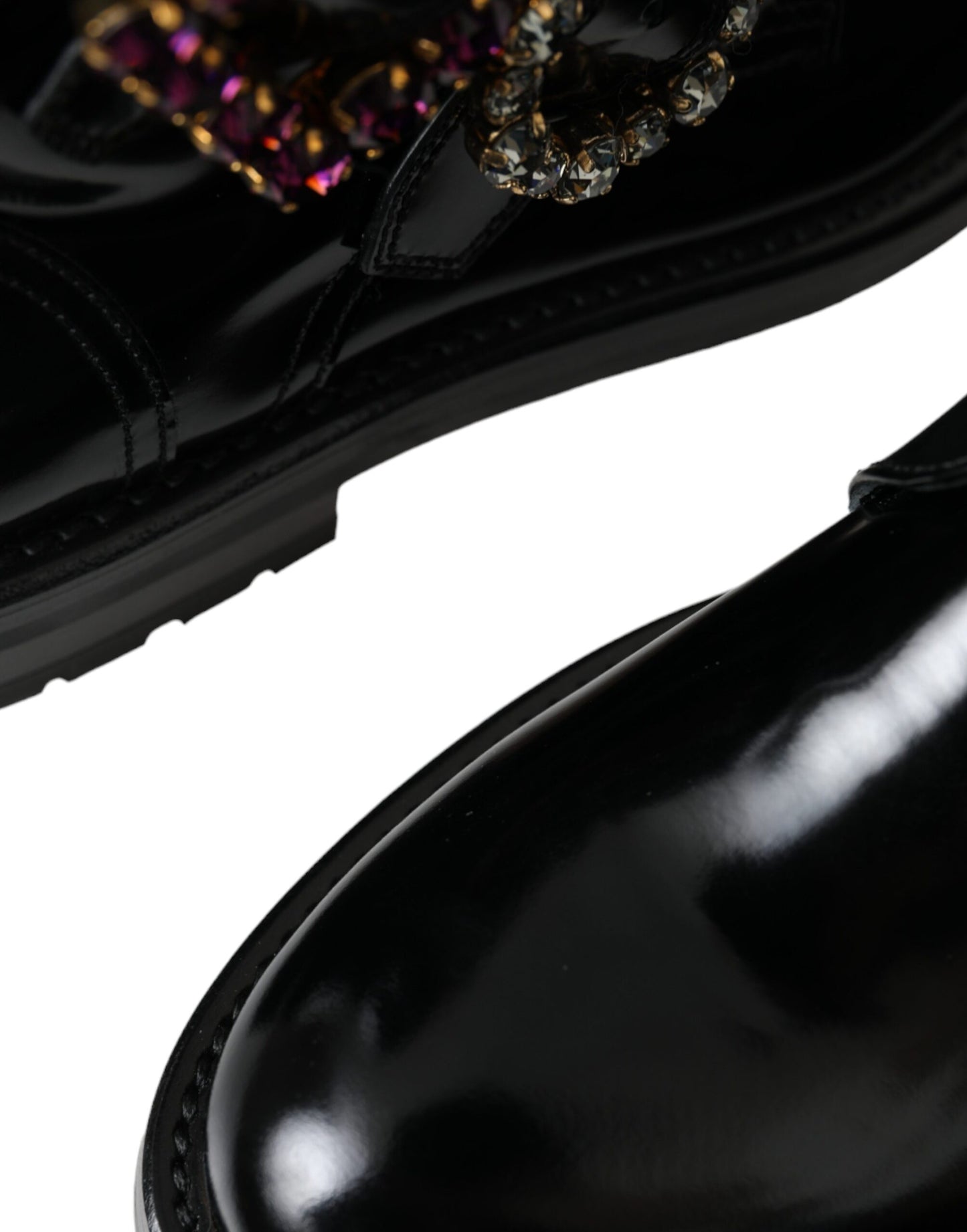 Dolce & Gabbana Black Leather Crystal Buckles Boots Shoes Dolce & Gabbana