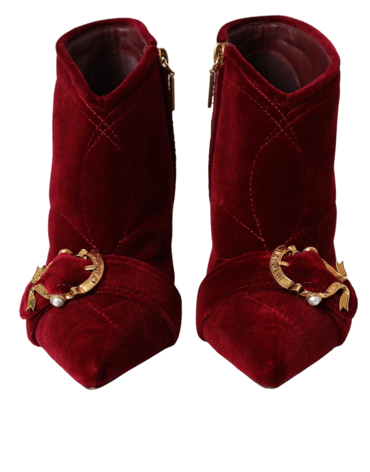 Dolce & Gabbana Dark Red Velvet Devotion Buckle Boots Shoes Dolce & Gabbana