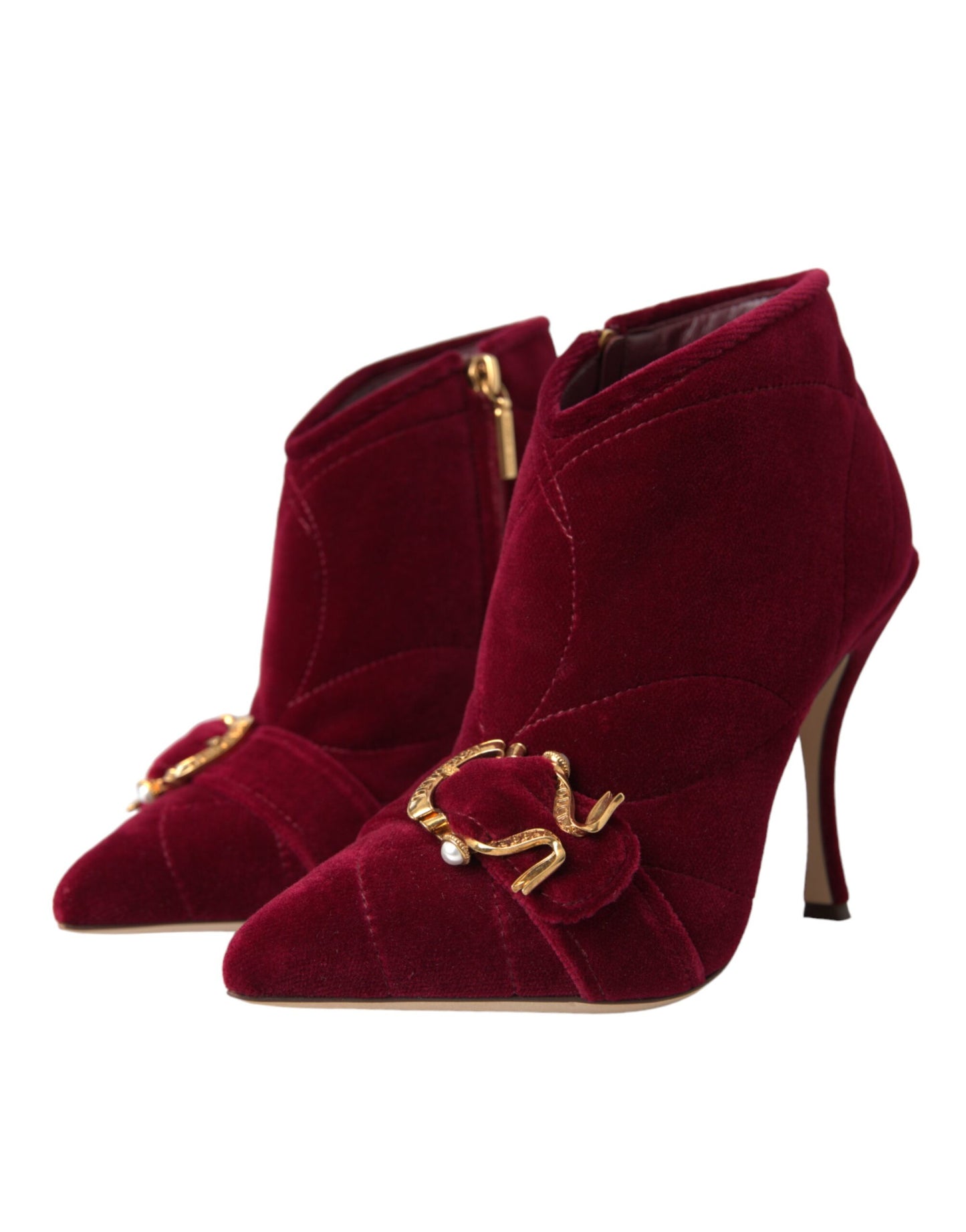 Dolce & Gabbana Dark Red Velvet Devotion Buckle Boots Shoes Dolce & Gabbana