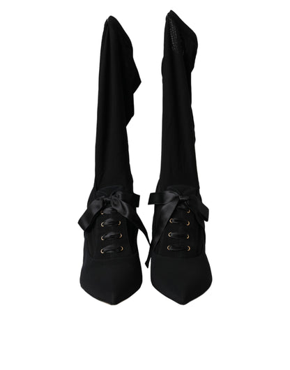 Dolce & Gabbana Black Stiletto Heels Mid Calf Boots Shoes Dolce & Gabbana