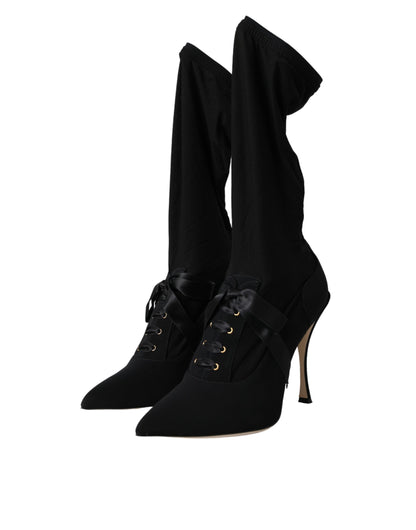 Dolce & Gabbana Black Stiletto Heels Mid Calf Boots Shoes Dolce & Gabbana