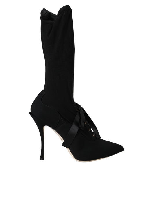 Dolce & Gabbana Black Stiletto Heels Mid Calf Boots Shoes Dolce & Gabbana