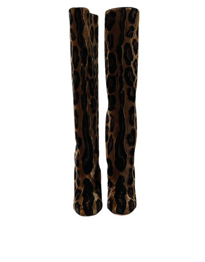 Dolce & Gabbana Brown Giraffe Velvet Leather Boots Shoes Dolce & Gabbana