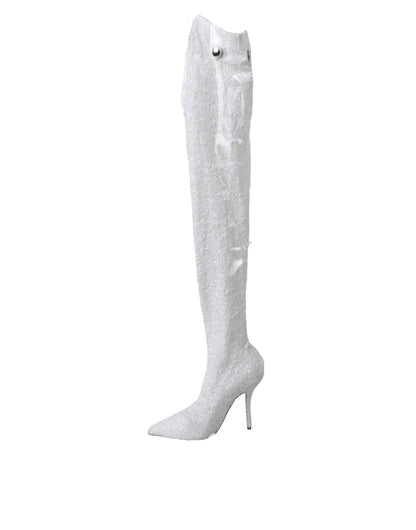 Dolce & Gabbana White Heels Stiletto Knee High Boots Shoes Dolce & Gabbana