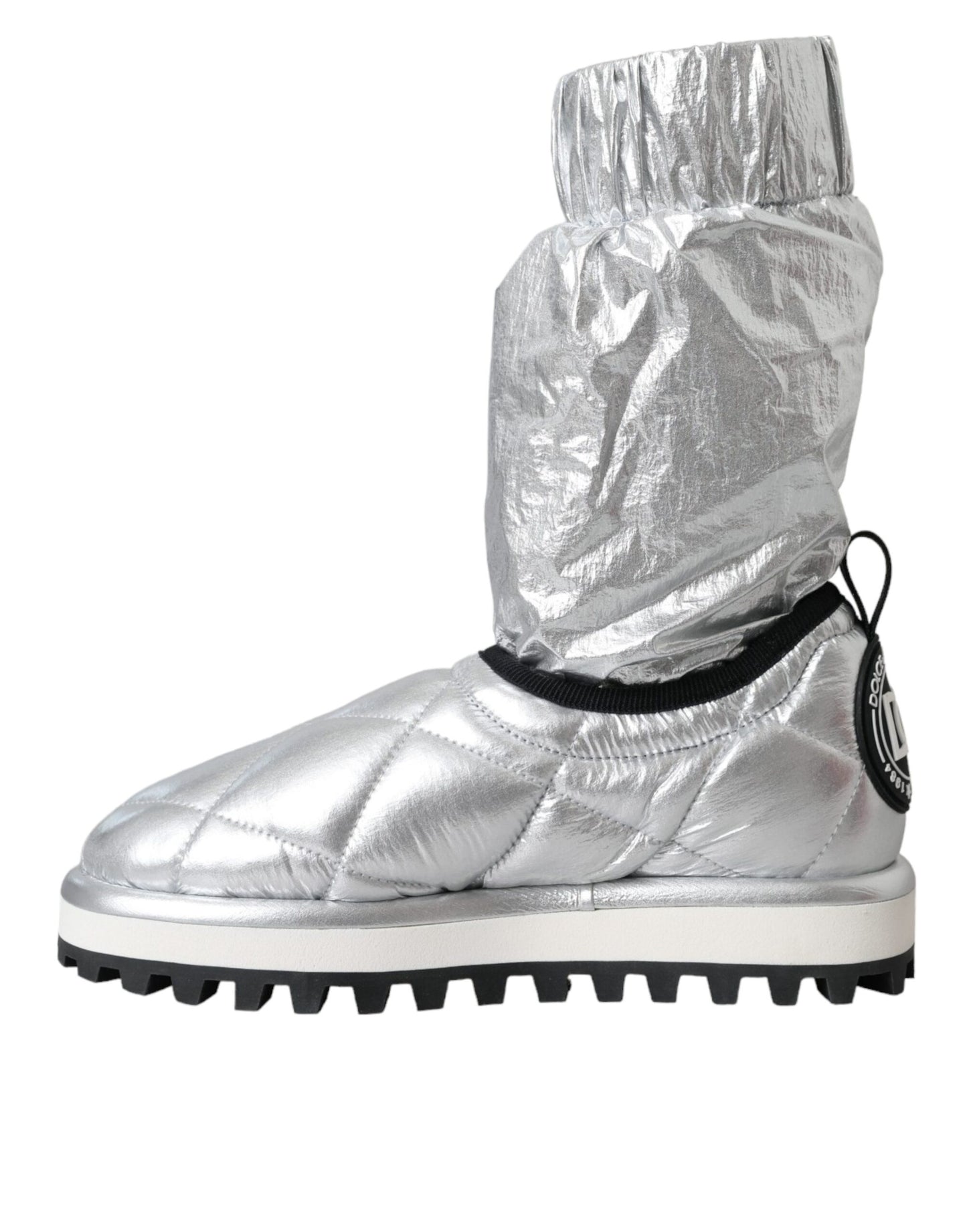 Dolce & Gabbana Metallic Silver Quilted Logo Patch Boot Shoes Dolce & Gabbana