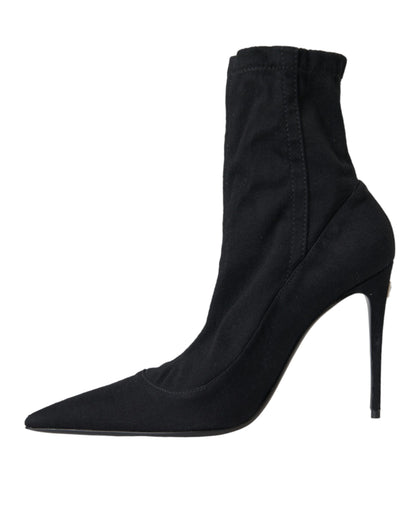 Dolce & Gabbana Black Stiletto Heels Denim Ankle Boots Shoes Dolce & Gabbana