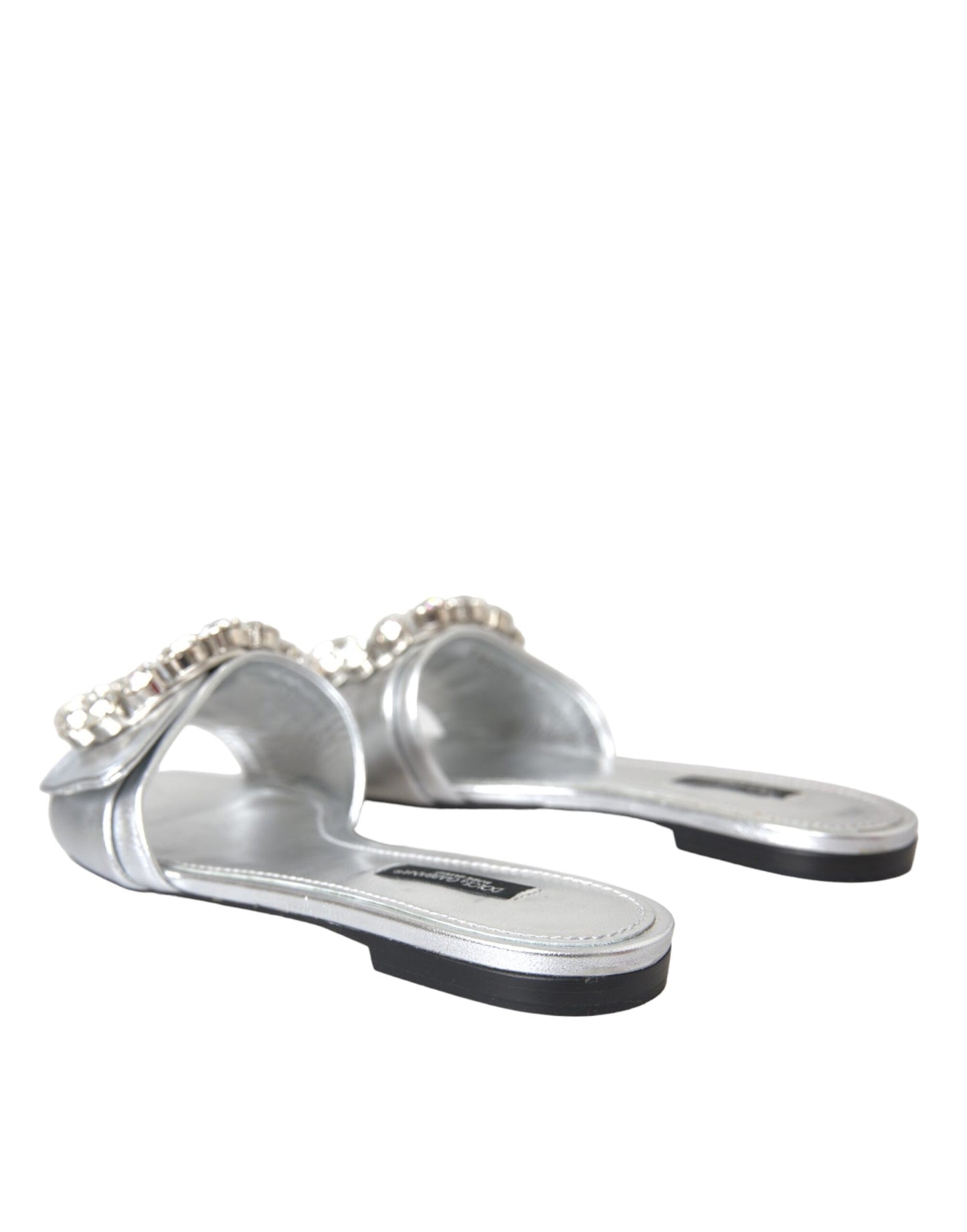 Dolce & Gabbana Silver Crystal Leather Flats Sandals Shoes Dolce & Gabbana