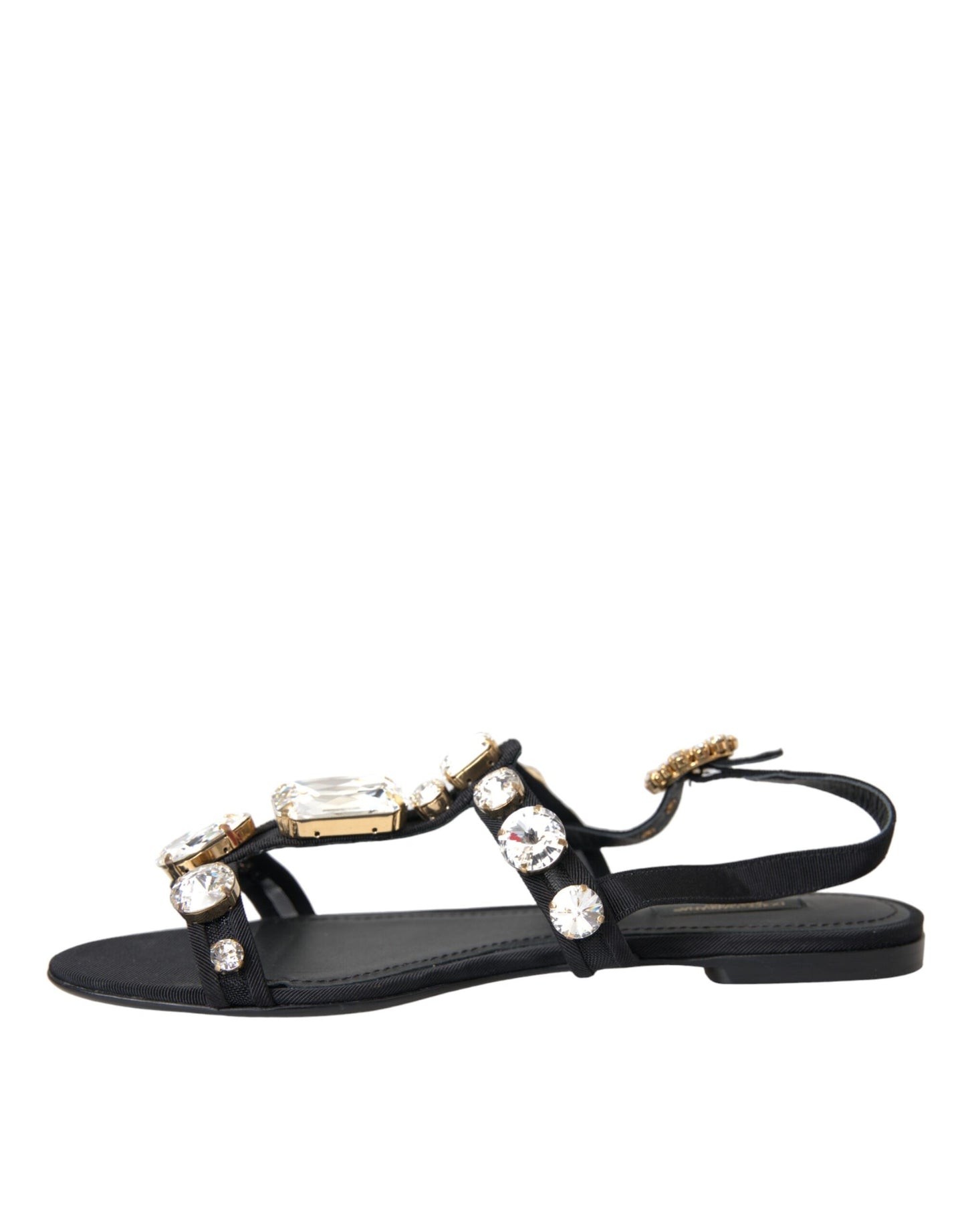 Dolce & Gabbana Black Leather Crystal Flats Sandals Shoes Dolce & Gabbana