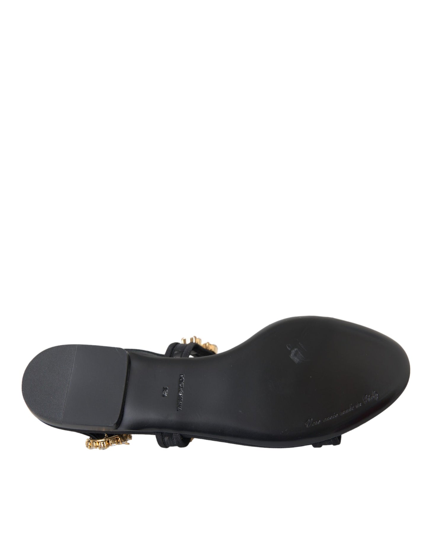 Dolce & Gabbana Black Leather Crystal Flats Sandals Shoes Dolce & Gabbana