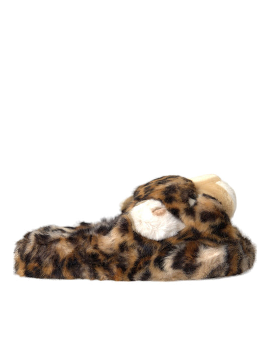 Dolce & Gabbana Brown Tiger Slippers Flats Sandals Shoes Dolce & Gabbana