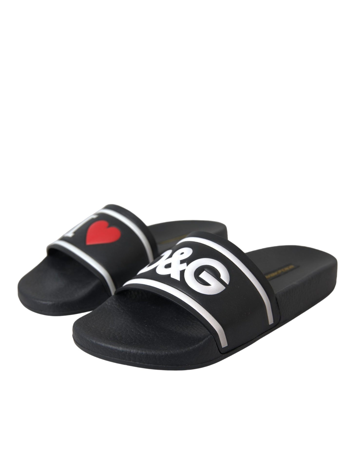 Dolce & Gabbana Black Leather I Love D&G Sandals Slides Shoes Dolce & Gabbana