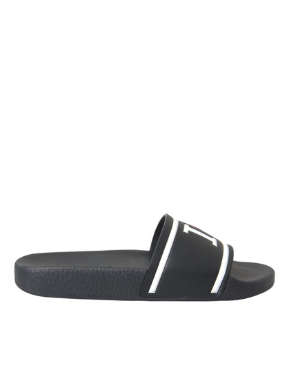 Dolce & Gabbana Black Leather I Love D&G Sandals Slides Shoes Dolce & Gabbana