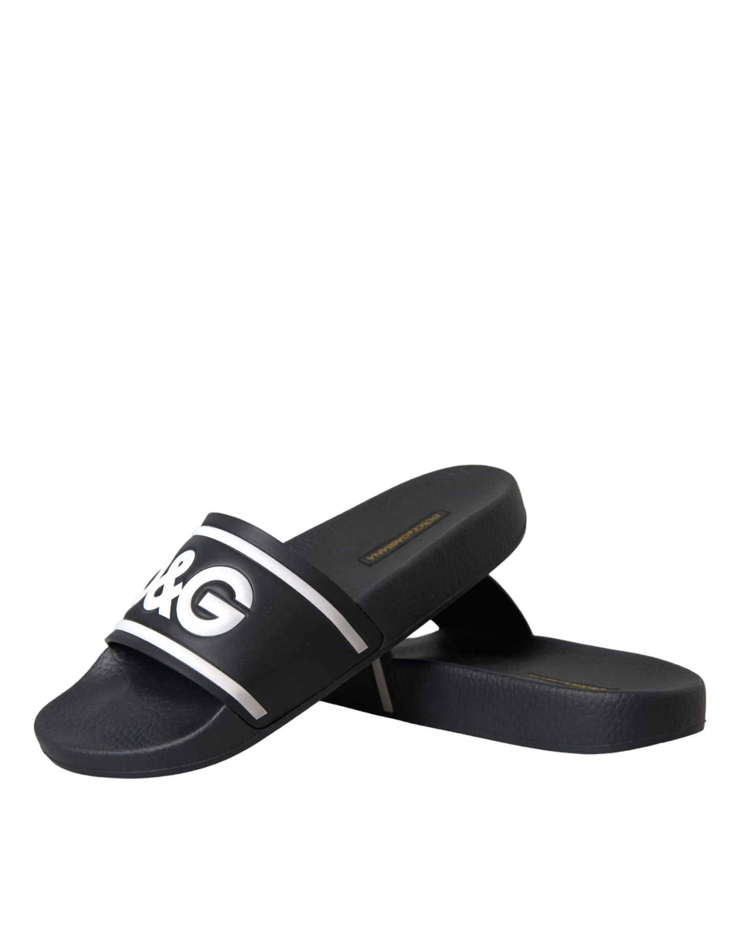 Dolce & Gabbana Black Leather I Love D&G Sandals Slides Shoes Dolce & Gabbana