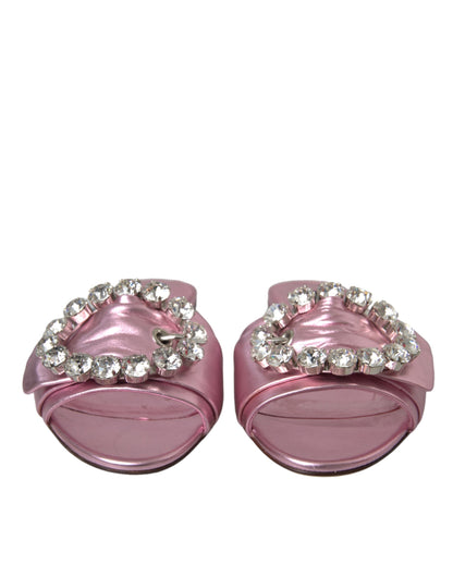 Dolce & Gabbana Pink Crystal Leather Flats Sandals Shoes Dolce & Gabbana