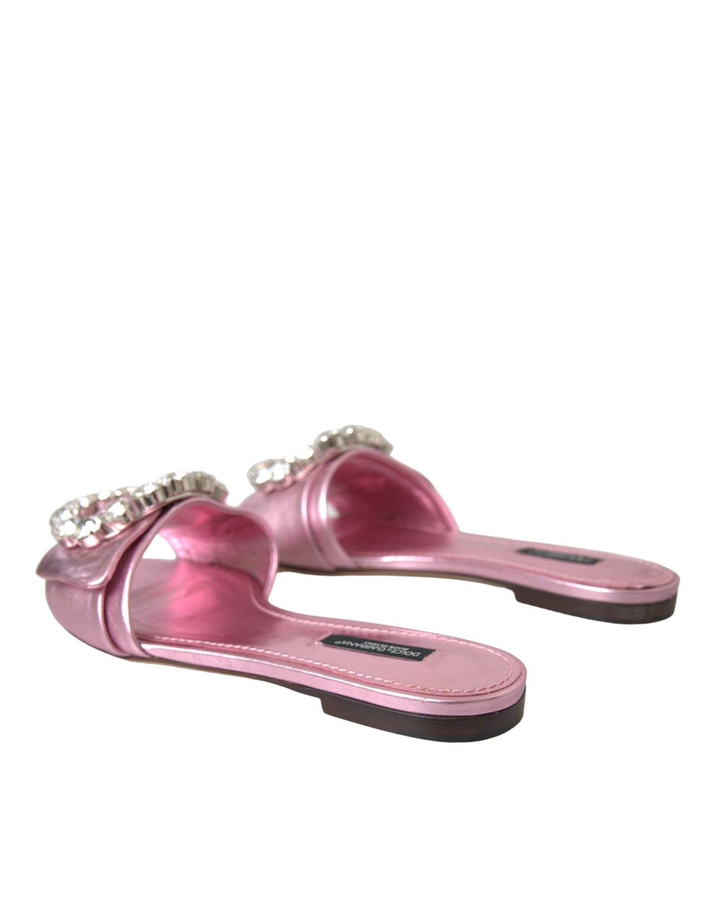 Dolce & Gabbana Pink Crystal Leather Flats Sandals Shoes Dolce & Gabbana